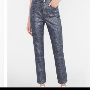 Express jeans blue black silver metallic denim slim super high rise 8